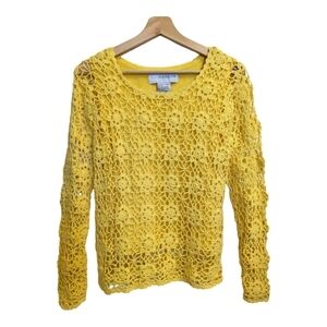 Sag Harbor Vintage Yellow Crochet flower Long Sleeve Top Small Y2K 2000 petite
